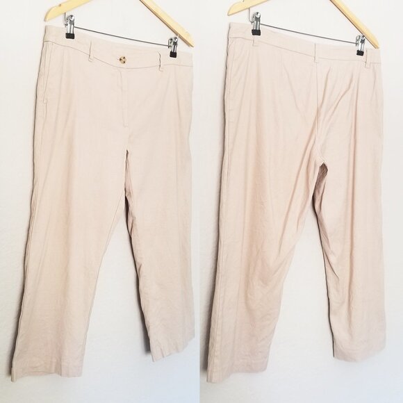 J Jill Linen Stretch Straight-Leg Cropped Trousers Pants Size 14 Flax Beige Tan - Picture 12 of 14